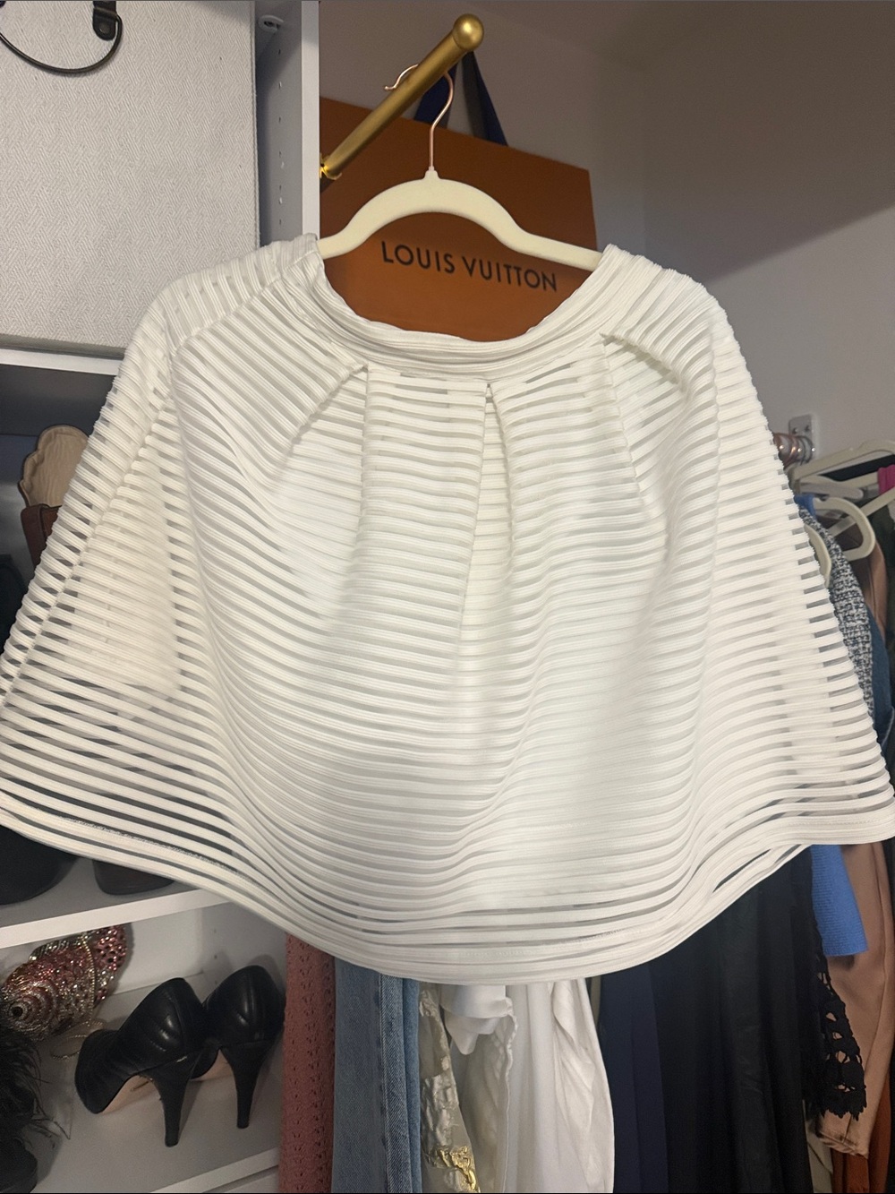 Forever 21 White A-Line Layered Ribbed Skirt
